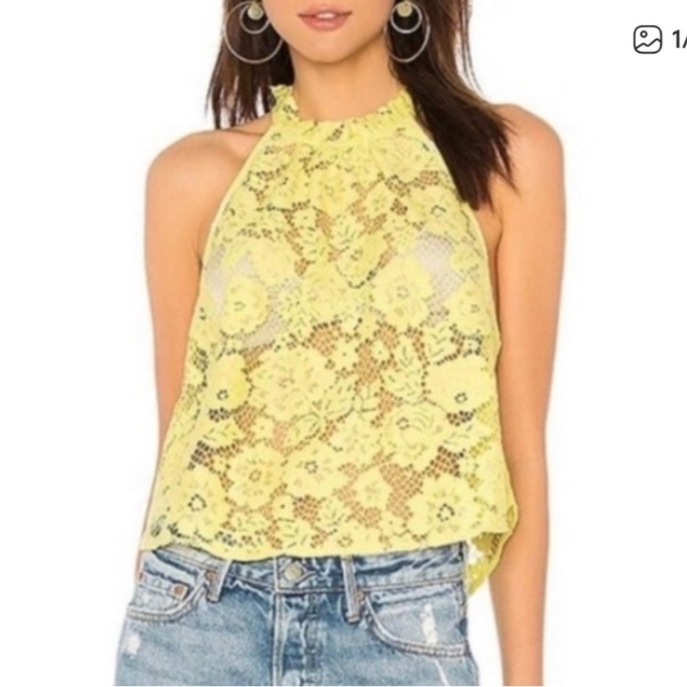 Free People Sweet Meadow Dreams chartreuse yellow Lace Halter Top 51389